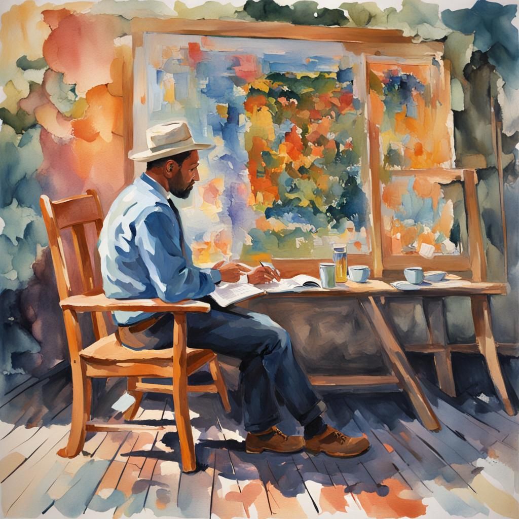 Text Prompt Person in Gouache Watercolor Style