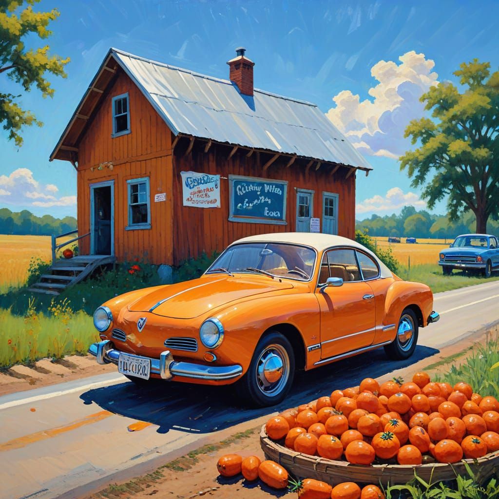 1973 Karmann Ghia Roadside Farmstand in Southern USA