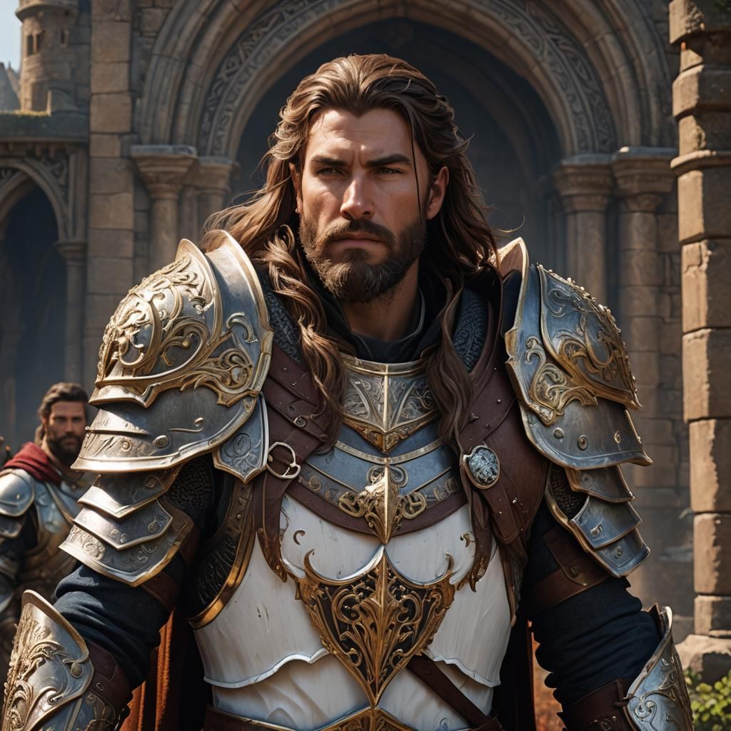 Fantasy Paladin with Brown Hair, Detailed Matte Painting