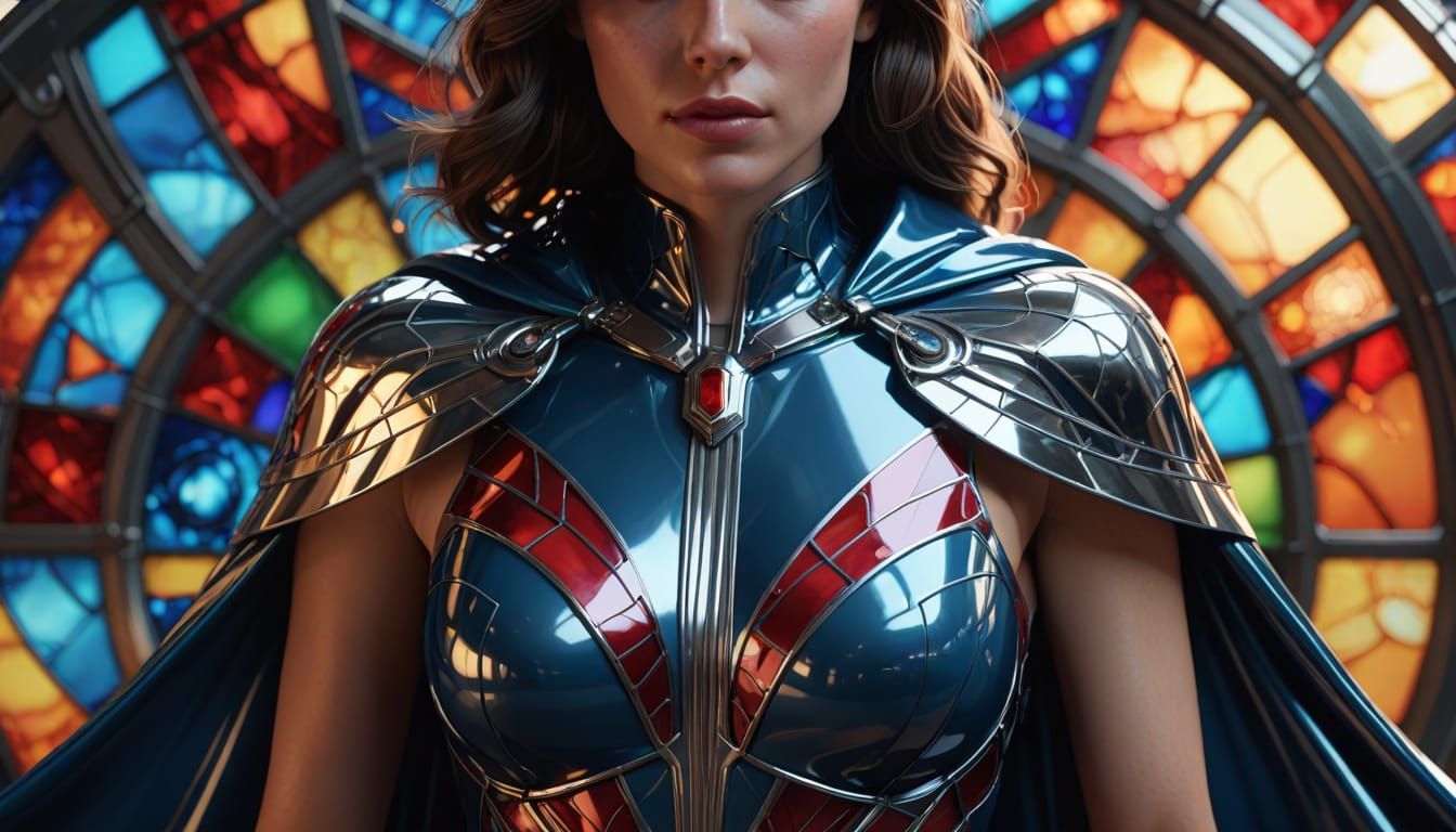 Chrome Superheroine's Stained Glass Cape: Microscopic World