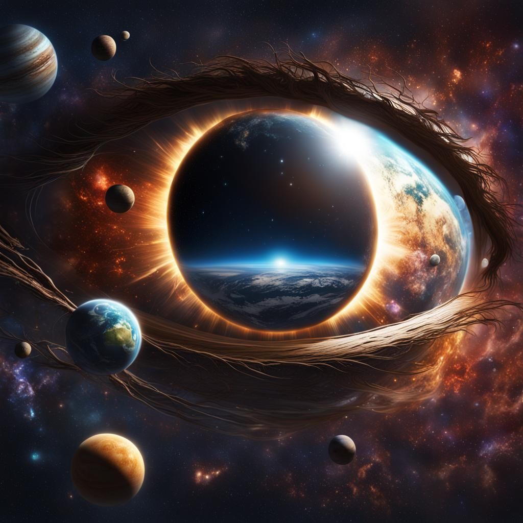 Eye Reflecting Planets and Stars in Matte Painting