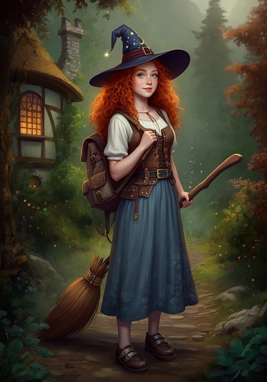 Young Redhead Witch Ready for Adventure
