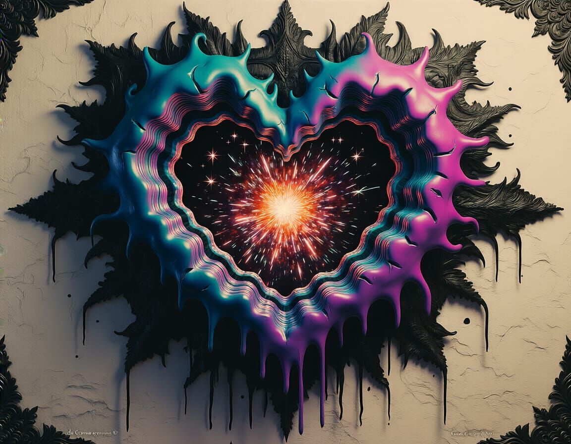 3D psychedelic graphic arts  dark deep shadows melting disto...