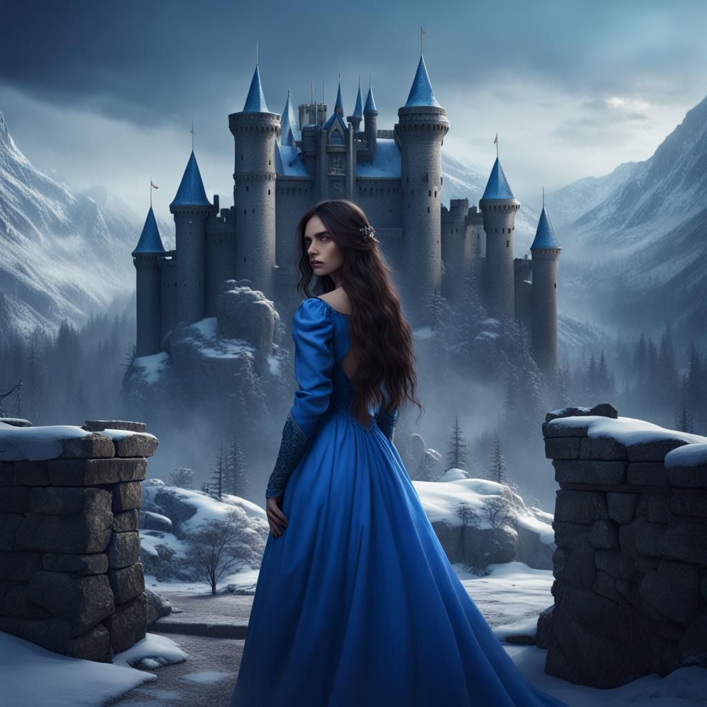 Sad Princess in Winter Castle: Dark Romance Art