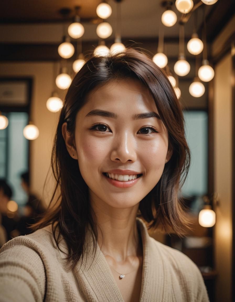 Japanese Girl Selfie in Cozy Room: Smartphone Photography