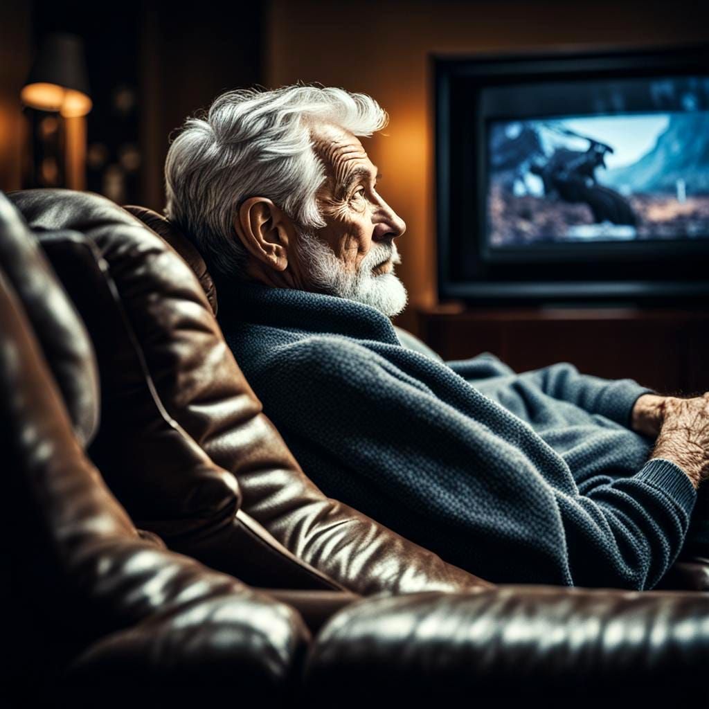 Elderly Man Relaxing, Cinematic Film Still