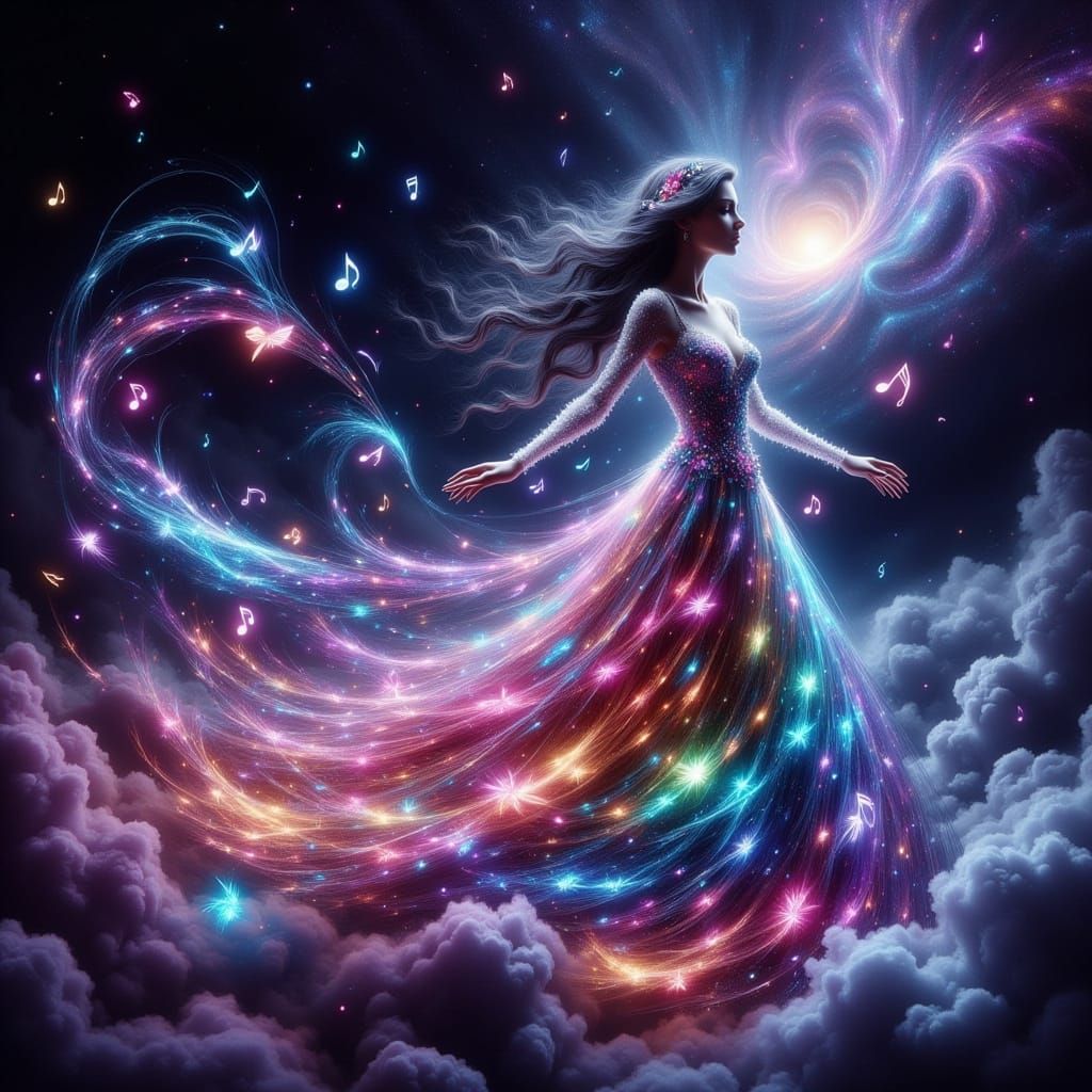 Enchanted Celestial Ballerina in Vibrant Cosmic Dance