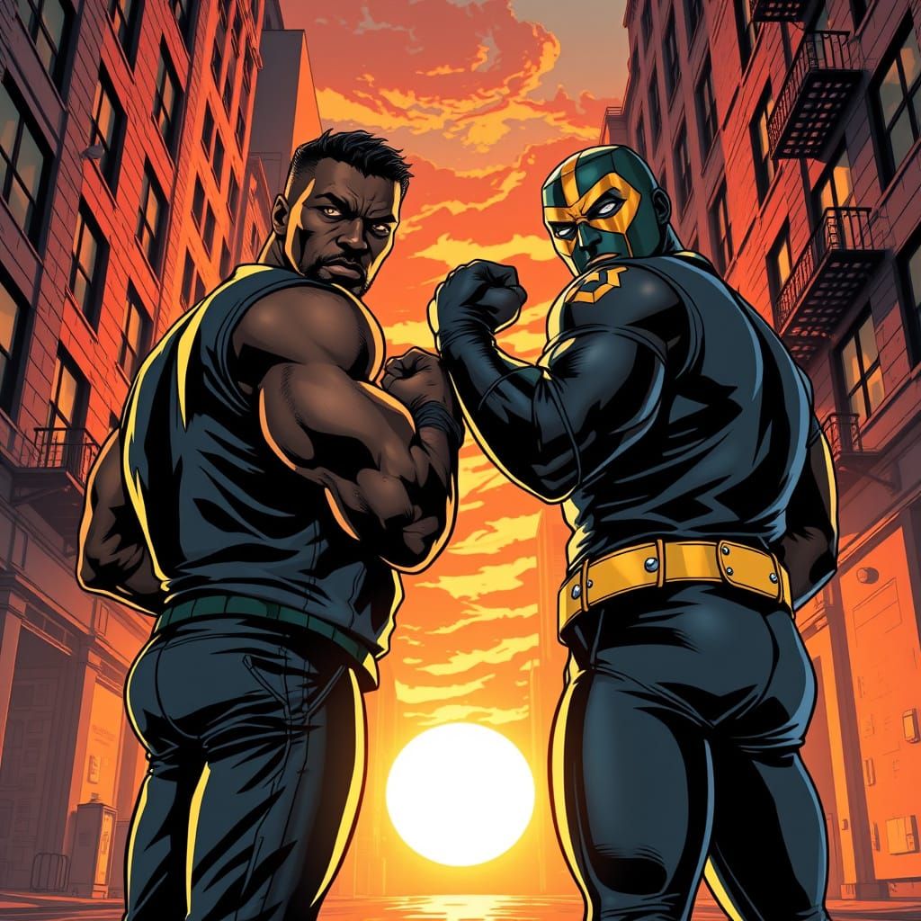 Gritty 1980s Heroes: Luke Cage and Iron Fist in Sunset NYC