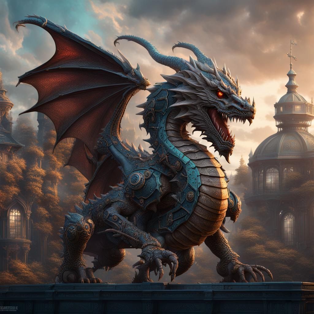Victorian Cyborg Dragon: Detailed Fantasy Concept Art