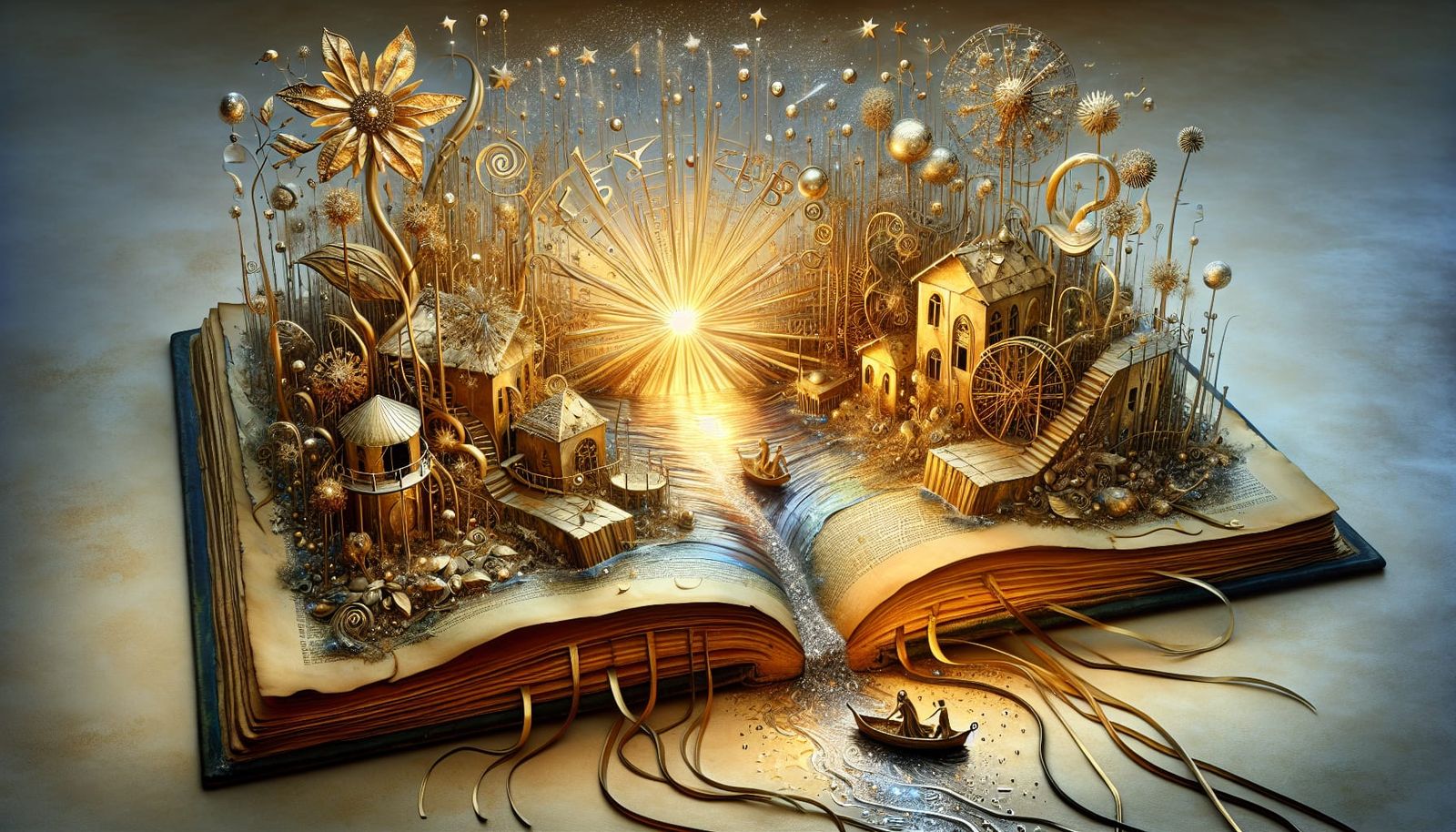 Miniature Fantasy World Inside Ancient Illuminated Book