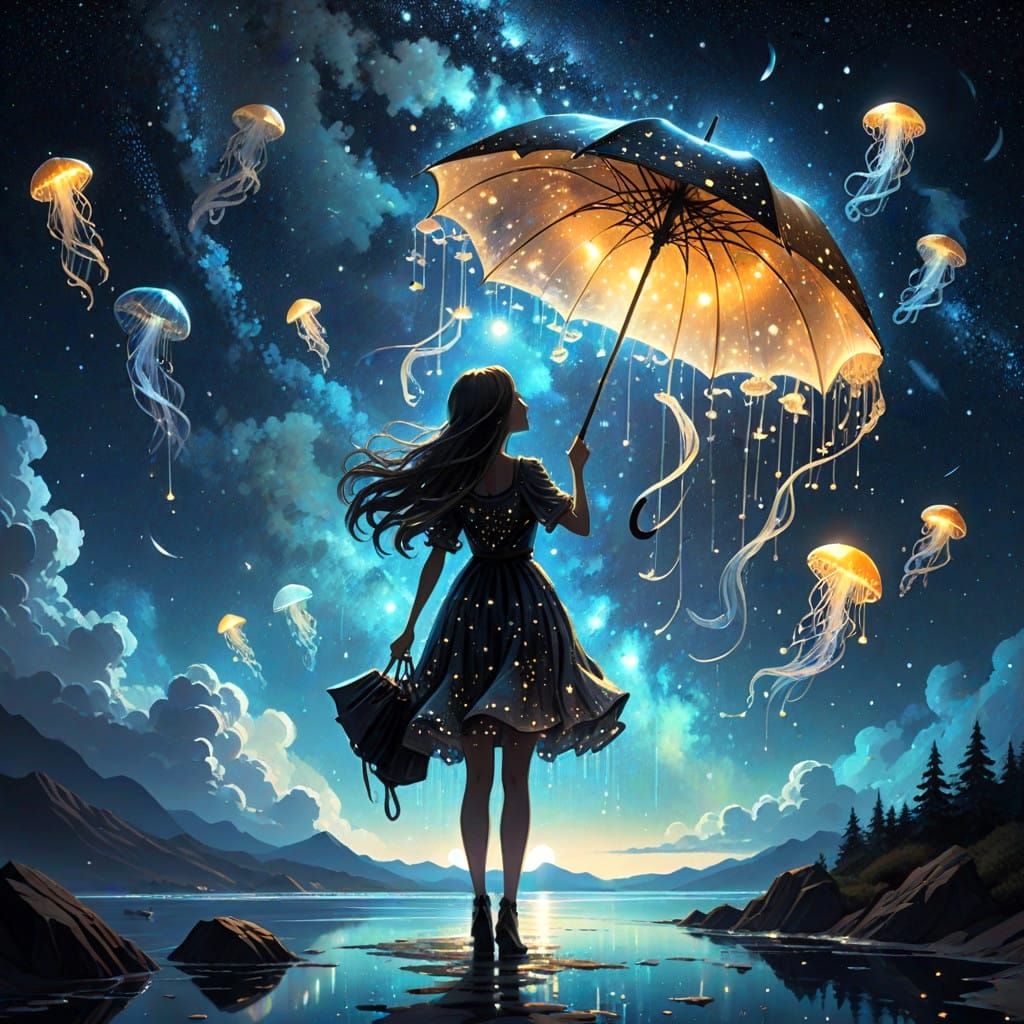 Ethereal Silhouette Dancing Under Celestial Canvas