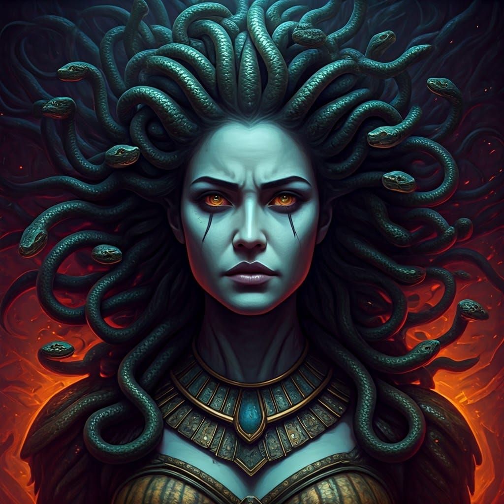 Detailed Matte Painting of Medusa in Unreal Engine Style