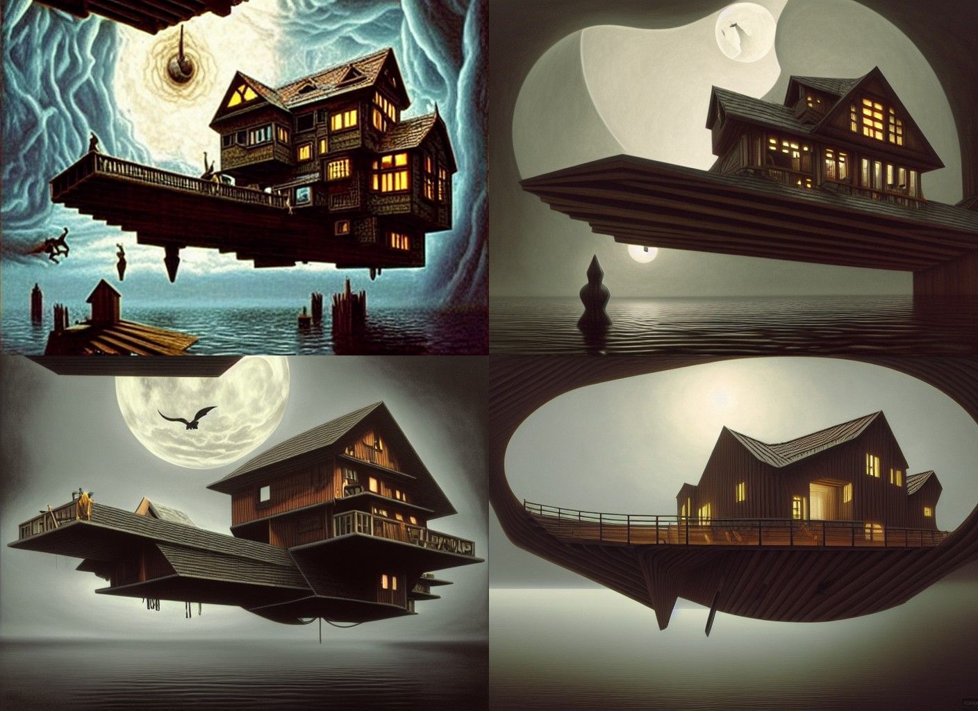 Escher-esque Floating House in Dark Fantasy Style