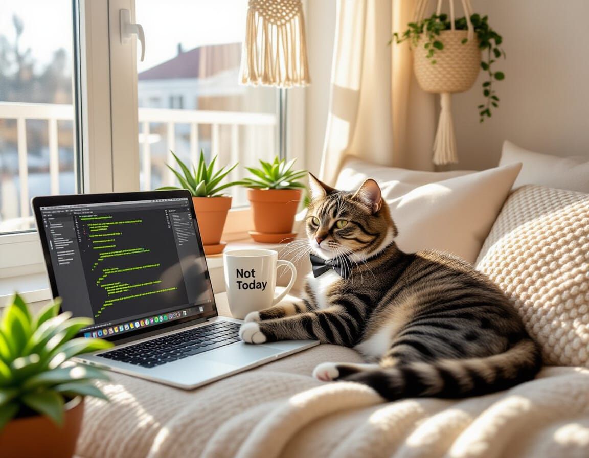 Millennial Cat Lounging in Sunny Apartment