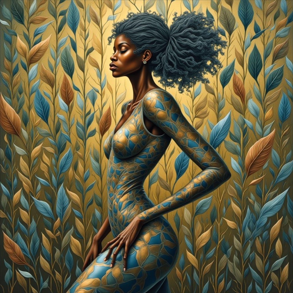 Woman with Clay, Indigo, and Olive Skin Portrait