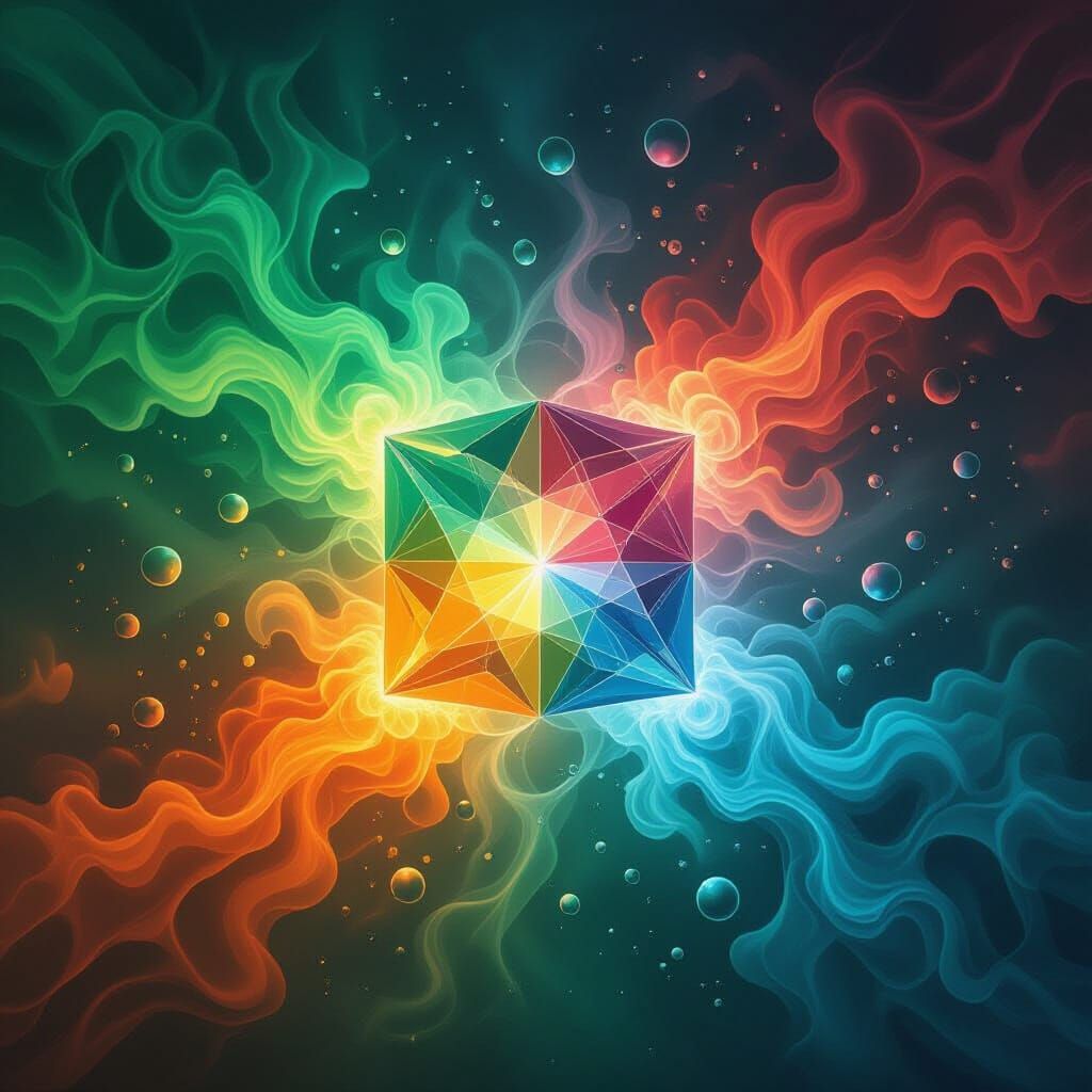 Green Prism Shattering into Abstract Elements