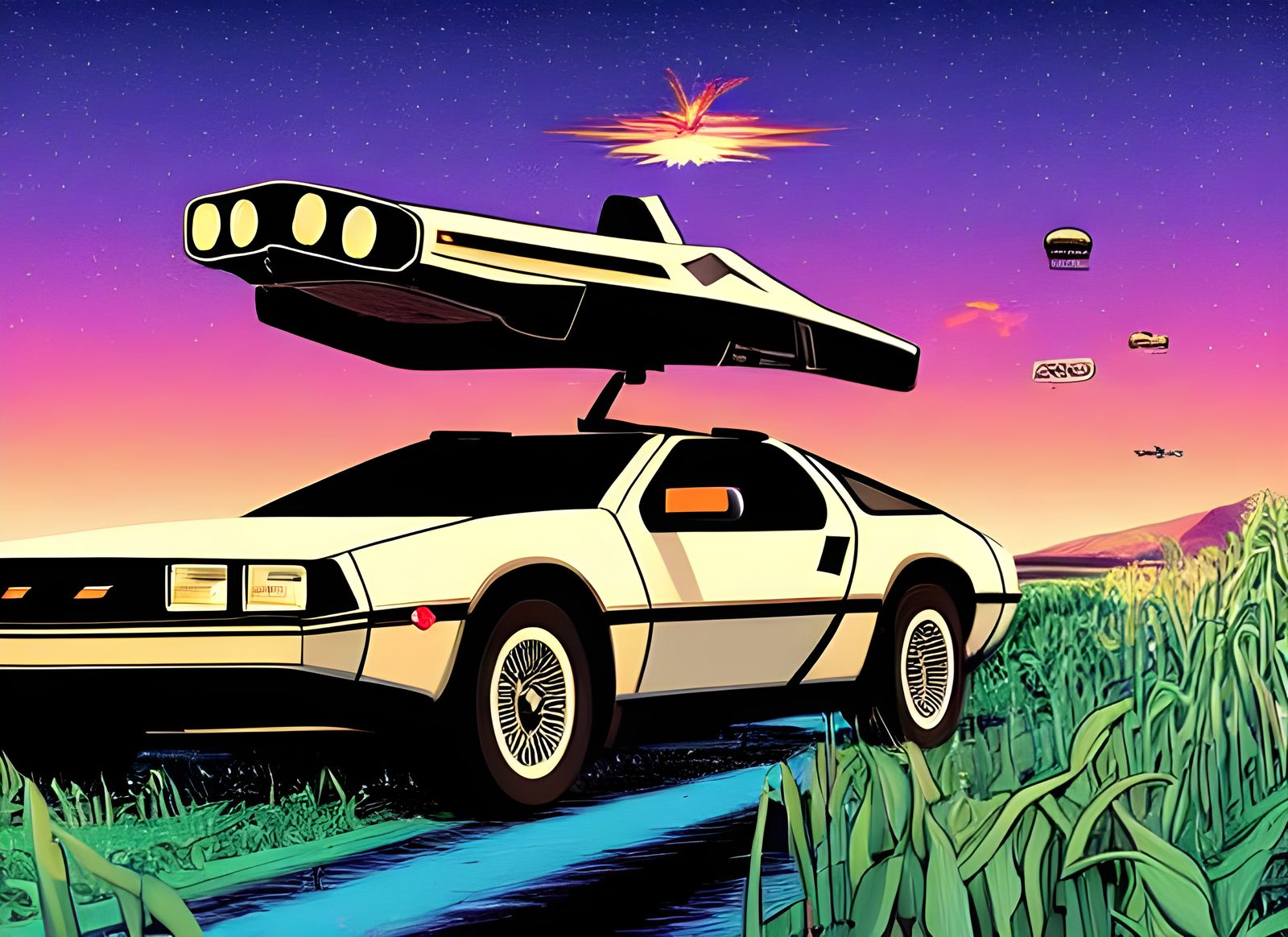 GTA Style DeLorean in Burning Cornfields