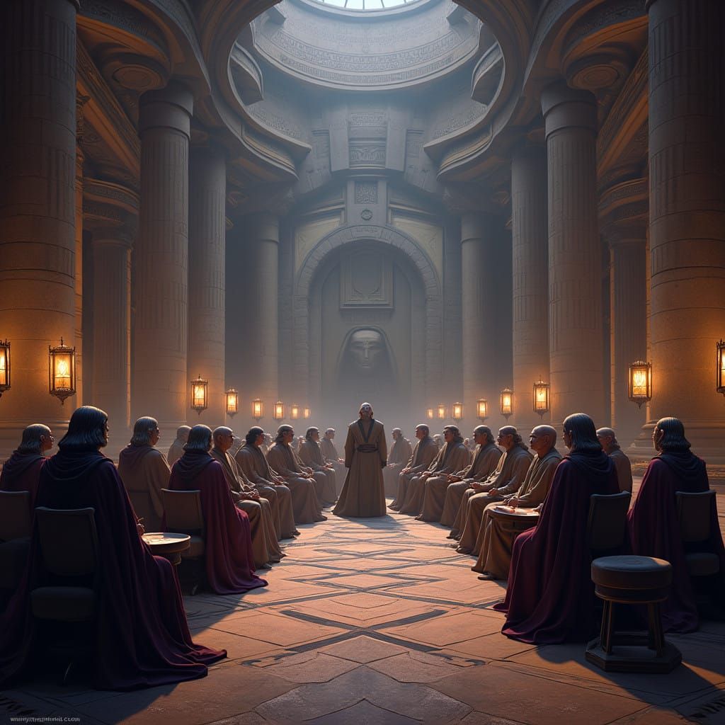 Jedi Masters Convene to Face Sith Threat in Grand Chamber