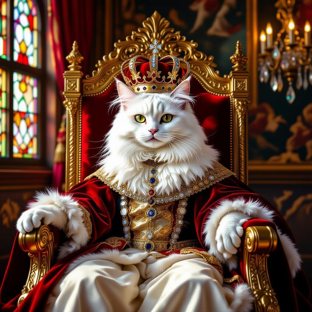 Majestic Cat King on Velvet Throne, Baroque Style