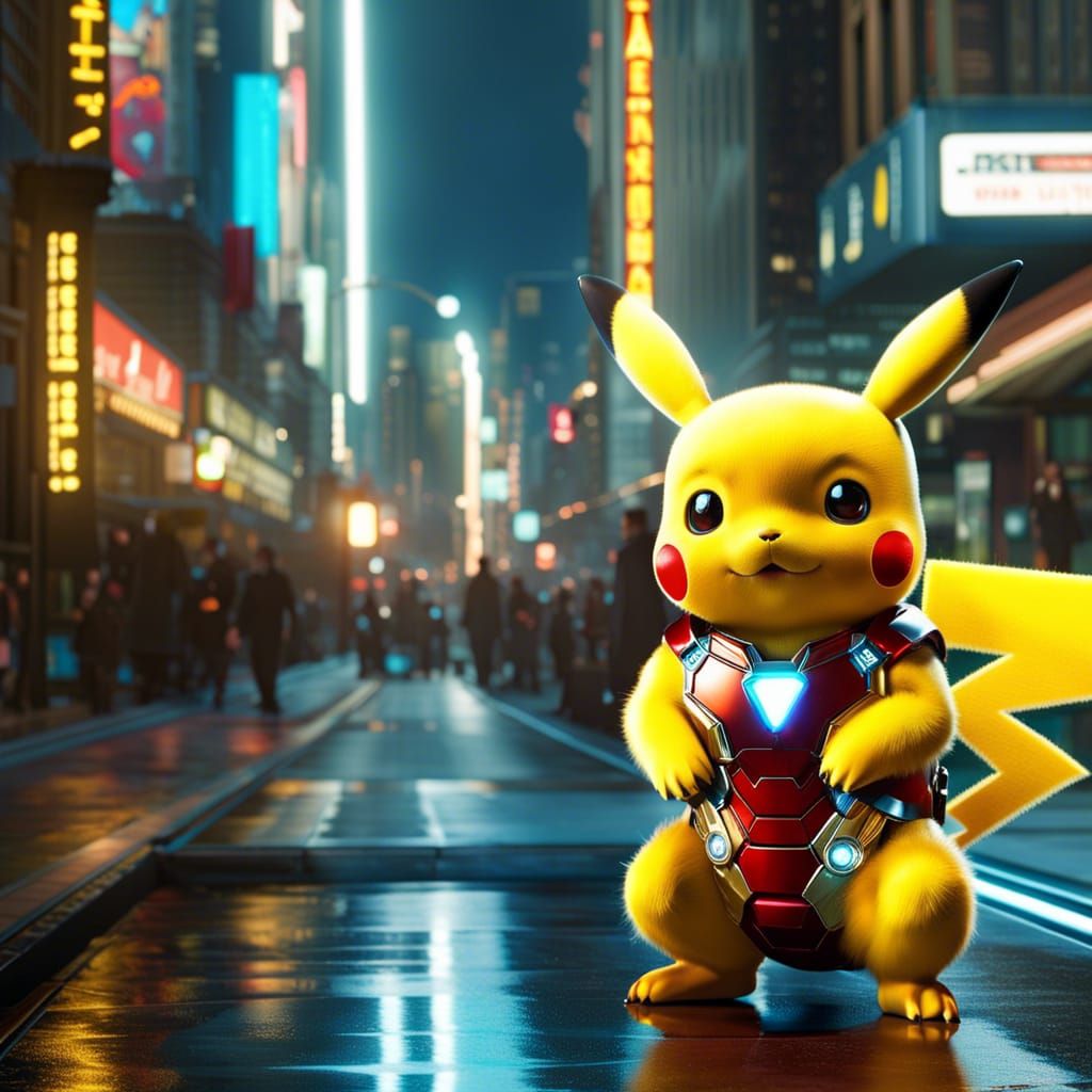 Adorable Pikachu is wearing Ironman's suit