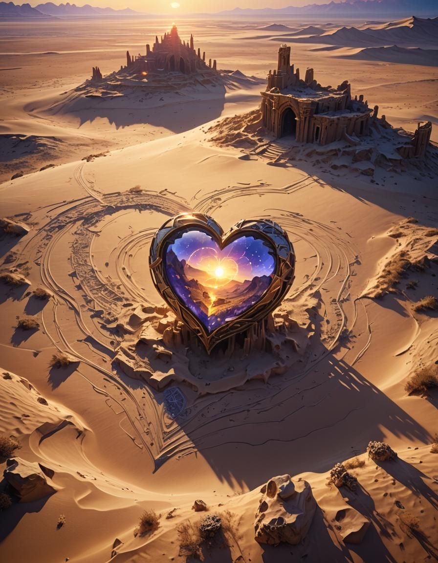 Crystalline Heart in Desert Ruins: Fantasy Landscape
