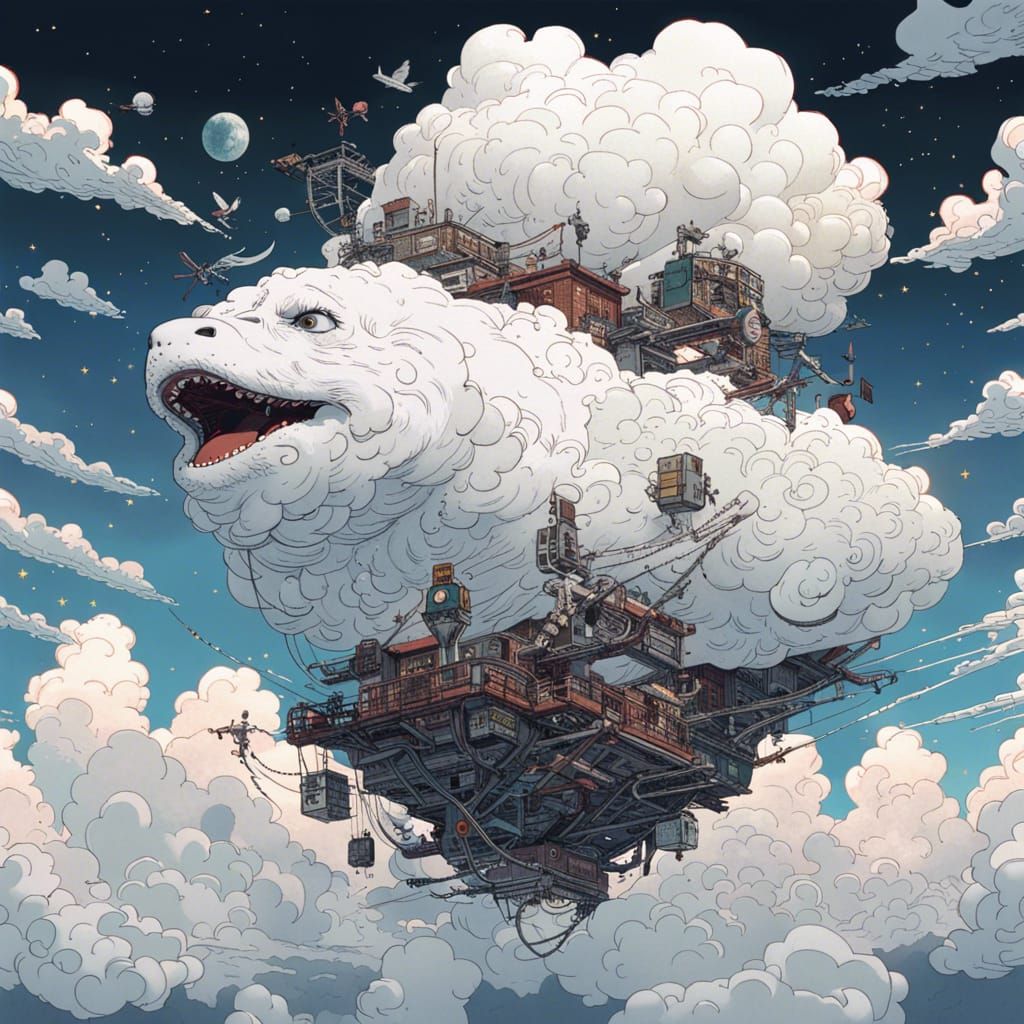 Majestic Cloud Dragon Soaring on Starry Night