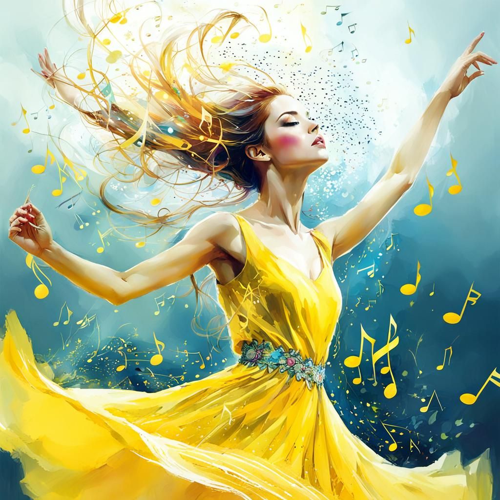 Woman Dancing with Musical Notes, Digital Art