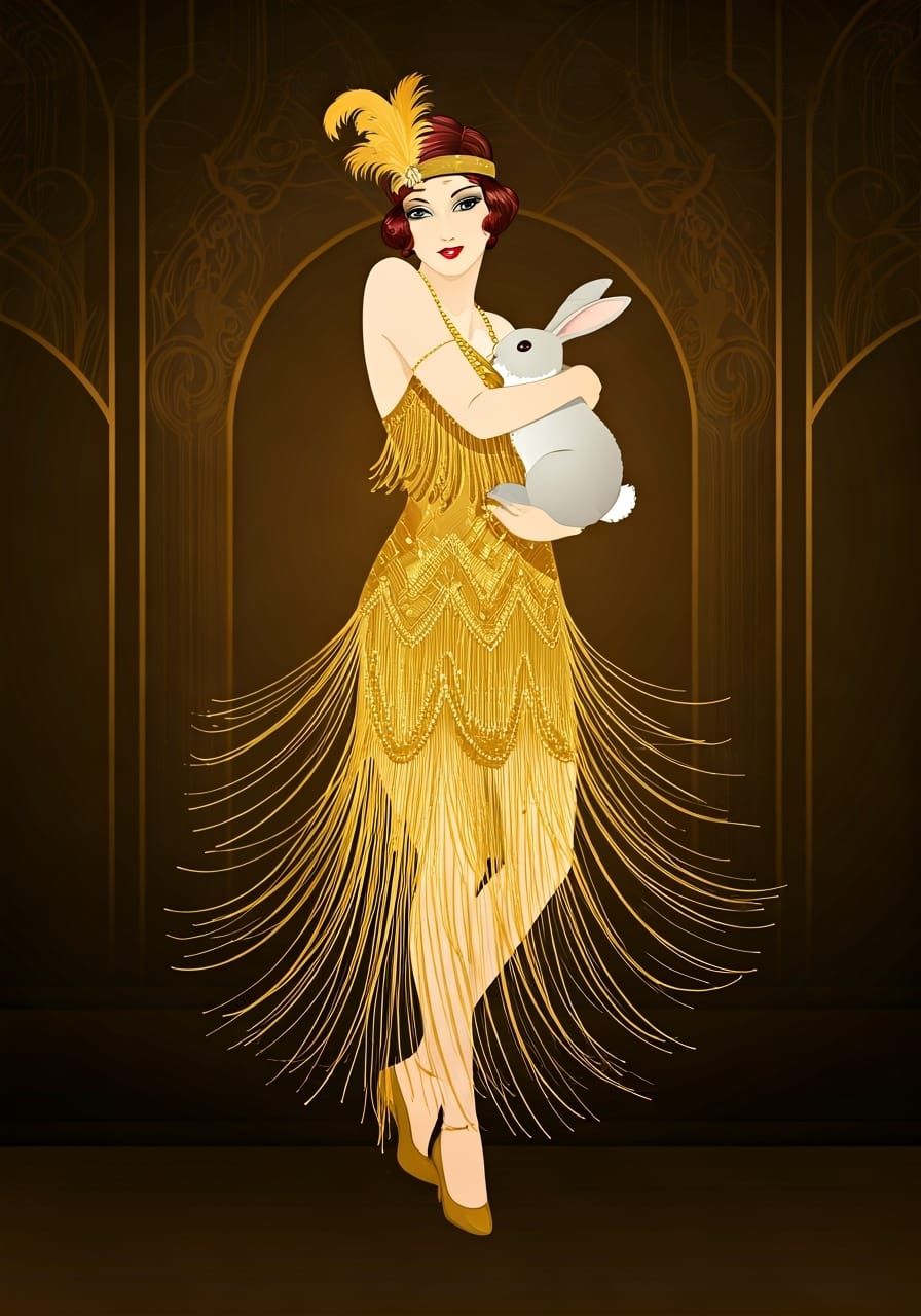 Art Deco Flapper Dancing with Rabbit