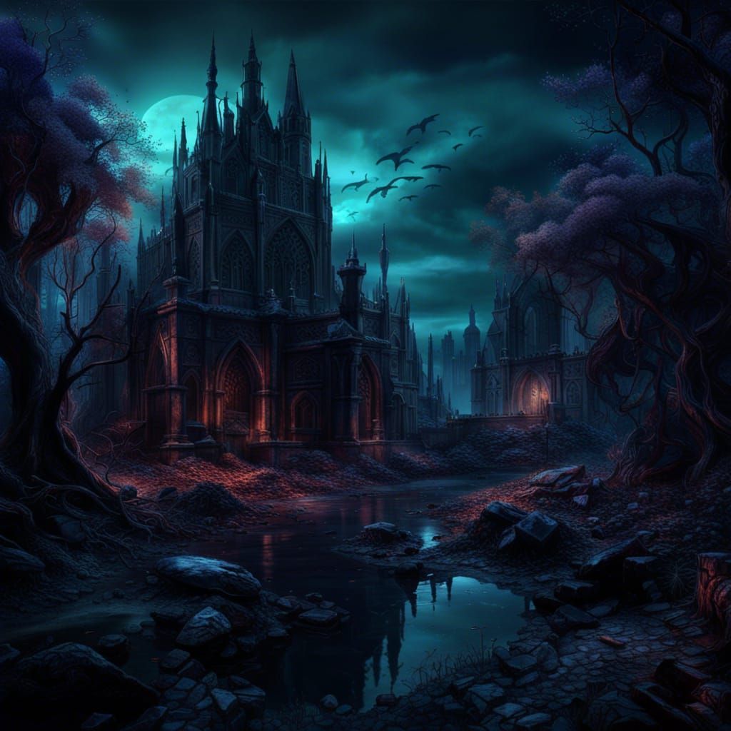 Gothic Dark Landscape in Cold Colors