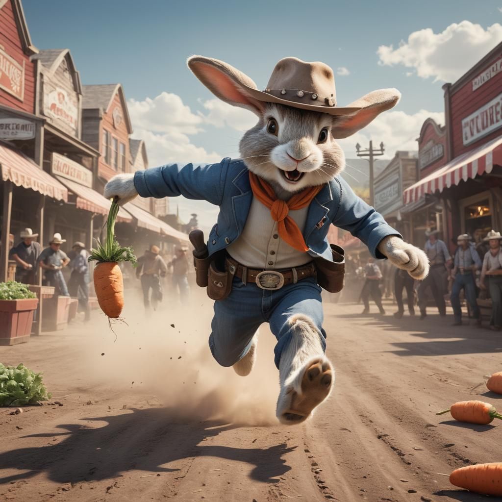 Outlaw Rabbit Steals Carrot at Old West Fair