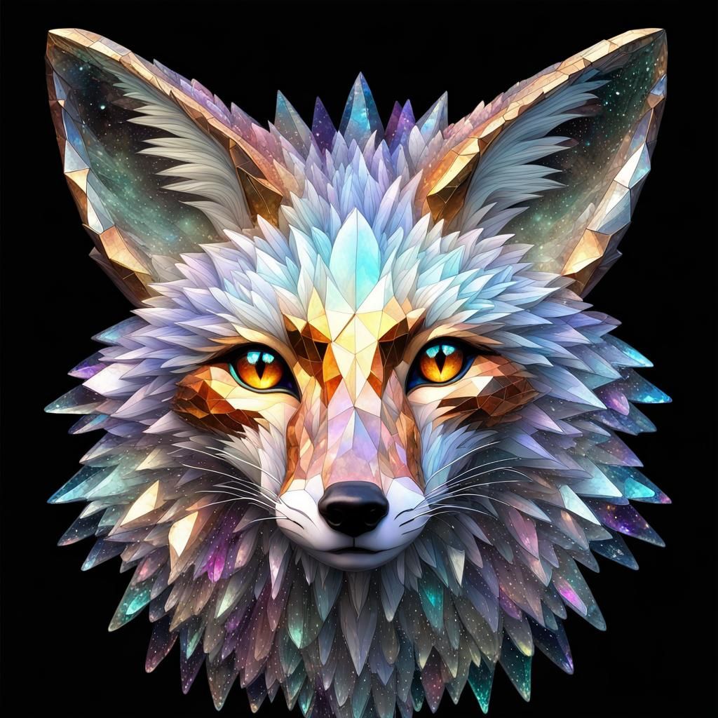 Luminescent Crystal Fox Portrait in Volumetric Light