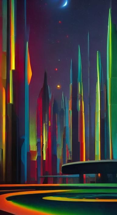 Retro Sci-Fi Alien City in Impasto Style
