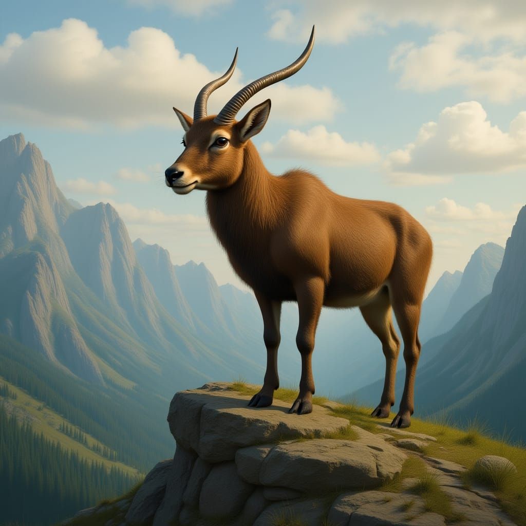 Majestic Ibex on Misty Peak, Digital Painting