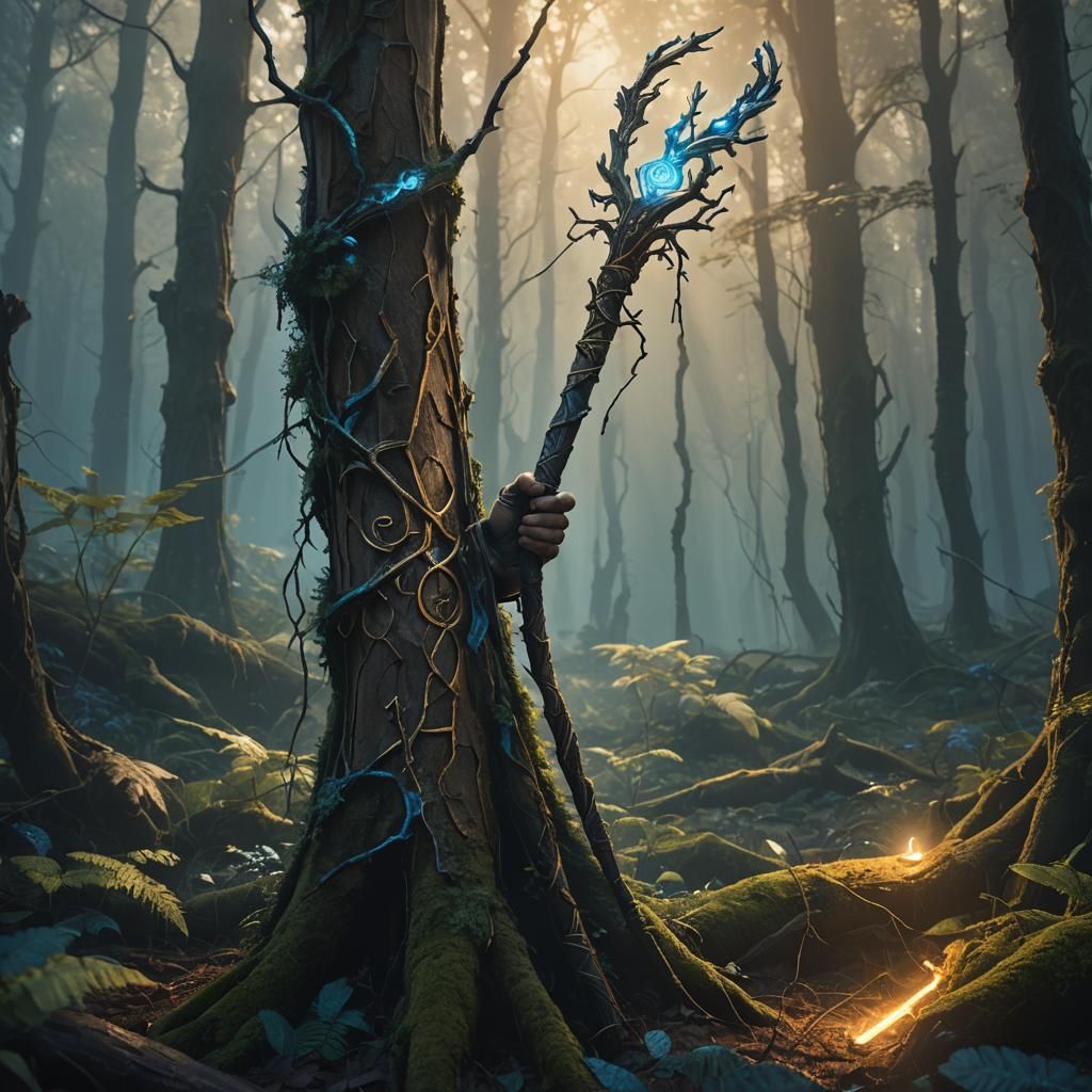 Mystical Forest Staff with Glowing Runes