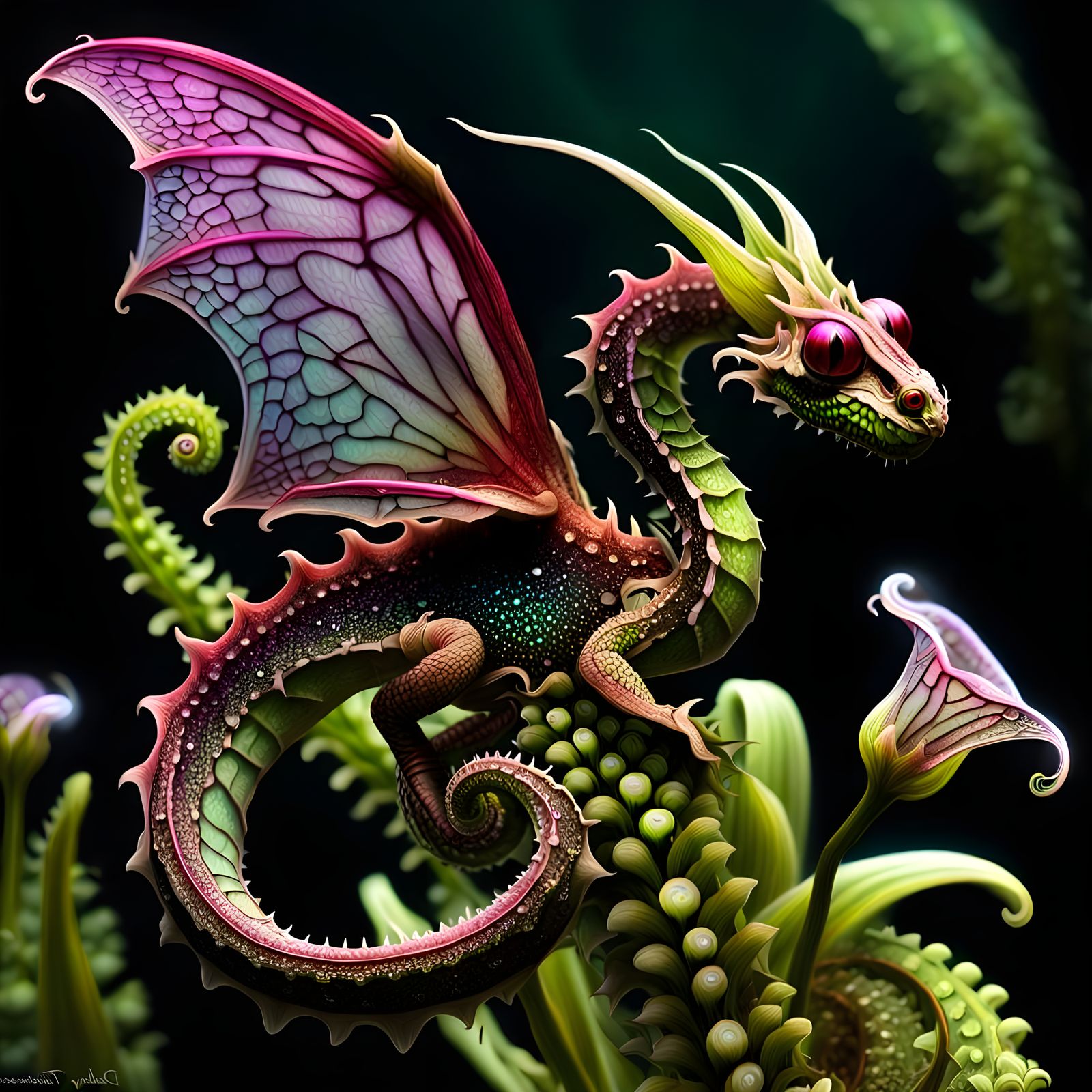 Bioluminescent Dragon Orchid Hatchlings: Surreal Macro View