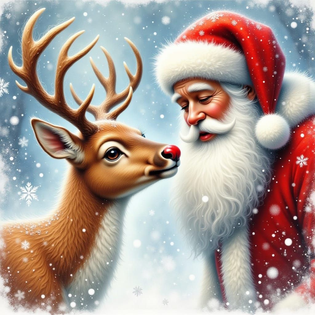 Santa Claus and Rudolph in Gentle Watercolour