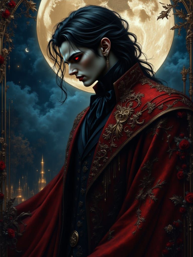 Elegant Vampire Man in Gothic Art Style