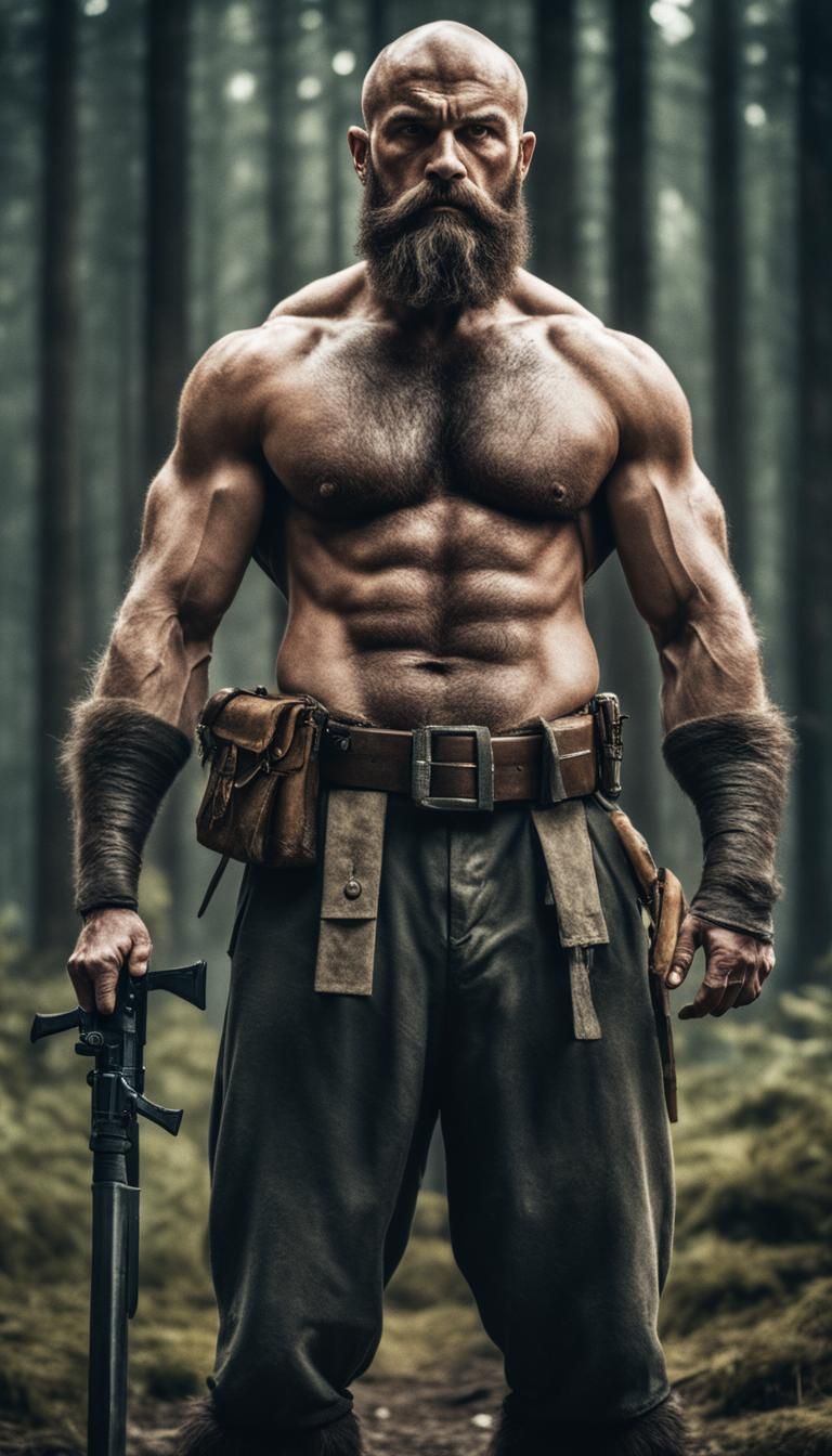 Dominant Slavic Soldier with Big Weapon: Cinematic Film Stil...