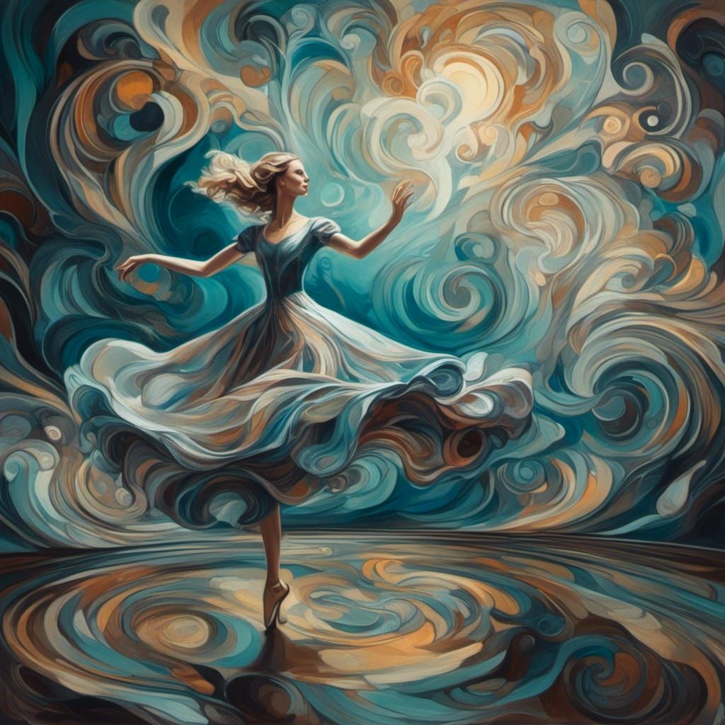 Ballet Dancer in Surrealist Melting Oil Painting Style