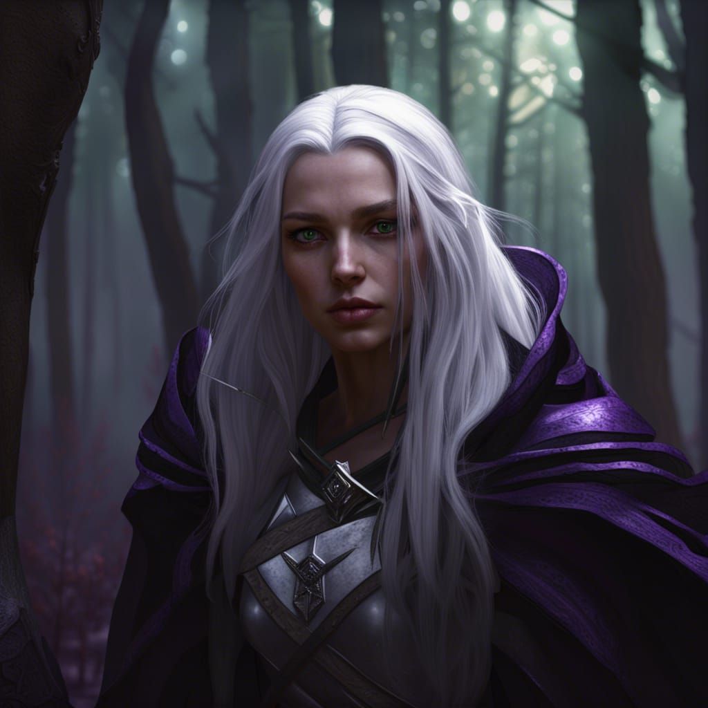 Warrior Girl with Bandages in Dark Fantasy Forest