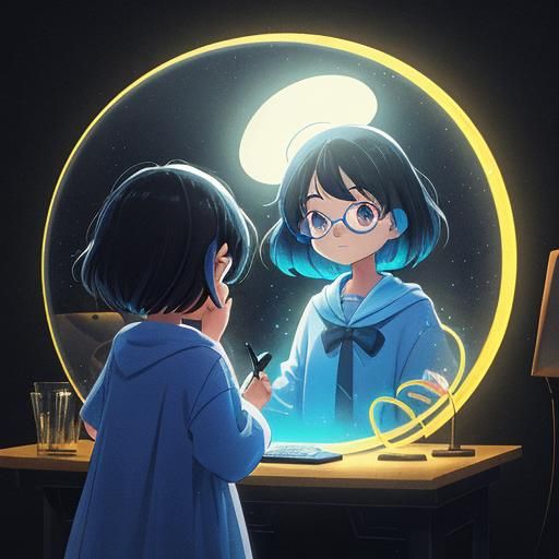 Child and Woman in 3D Mirrored Reflection