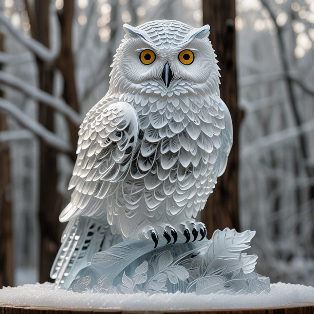 an ice sculpture of a snowy Owl
