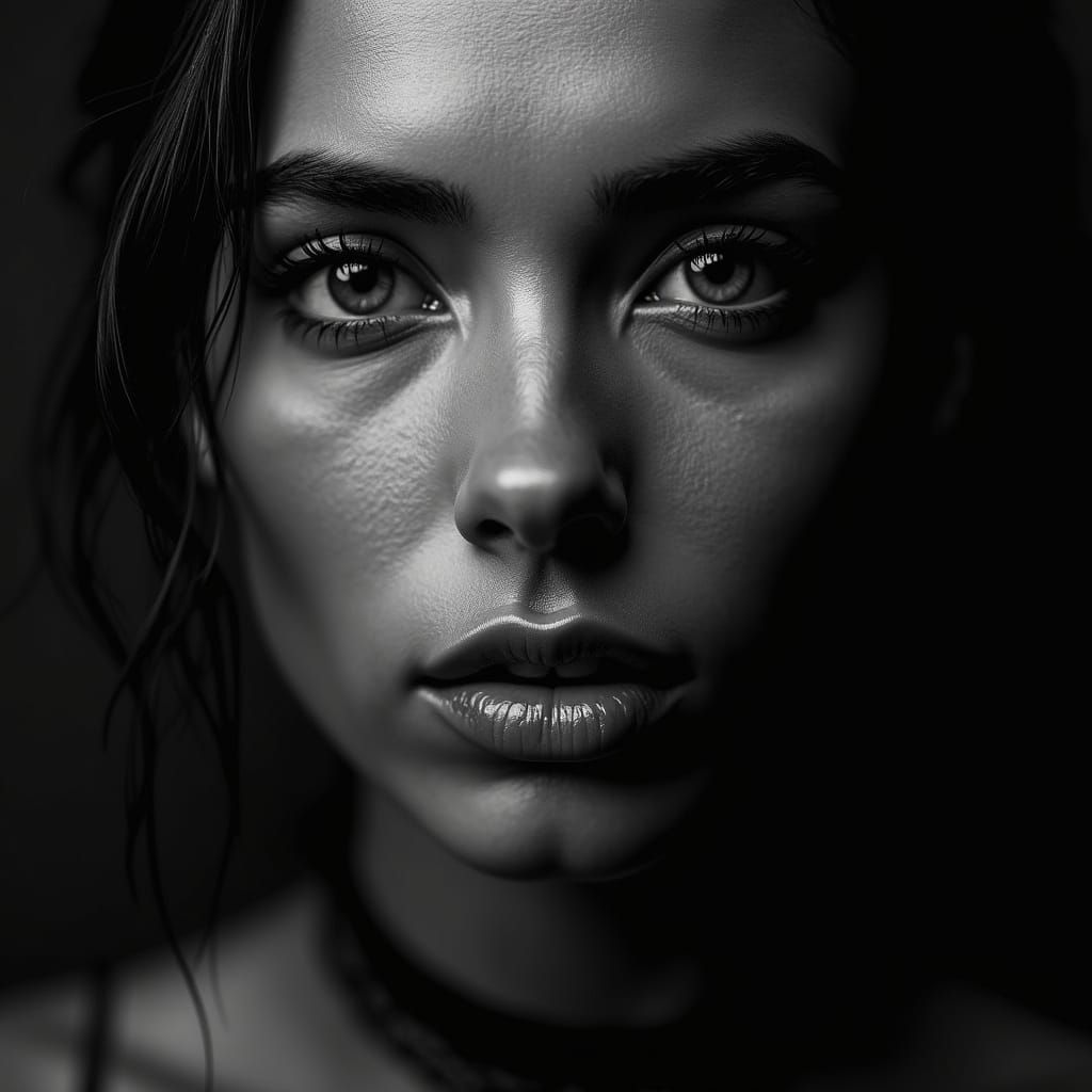 Timeless Black and White Portrait with Dramatic Shadows