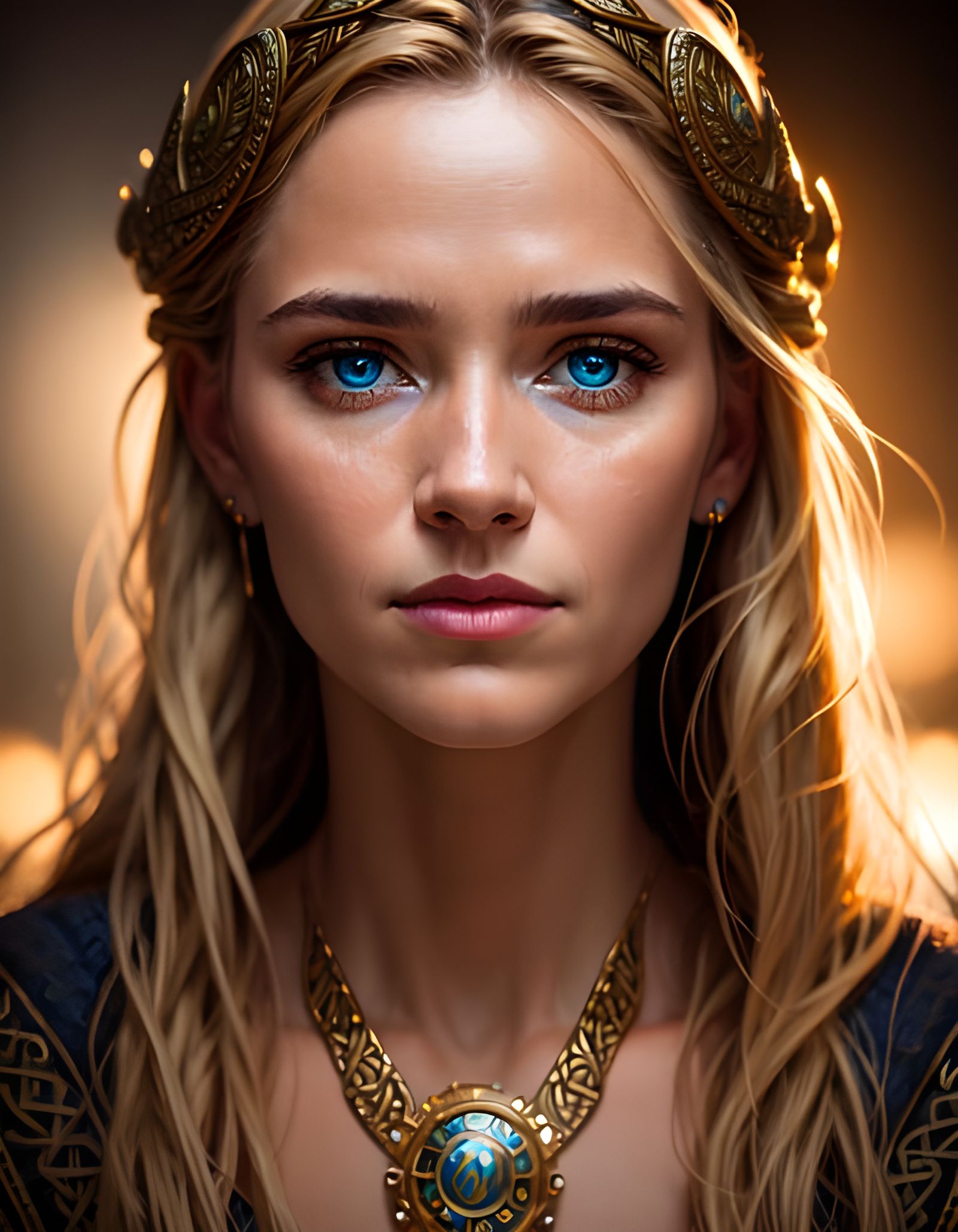 Viking Woman with Sparkling Eyes as Dramatic Photo