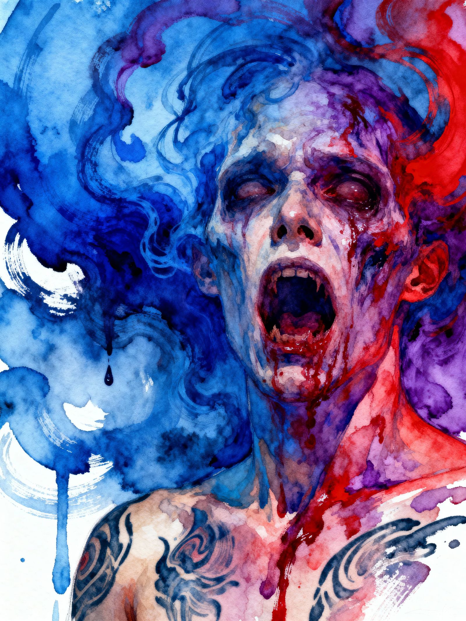 Frightening Watercolor Tattoo Design of Terror