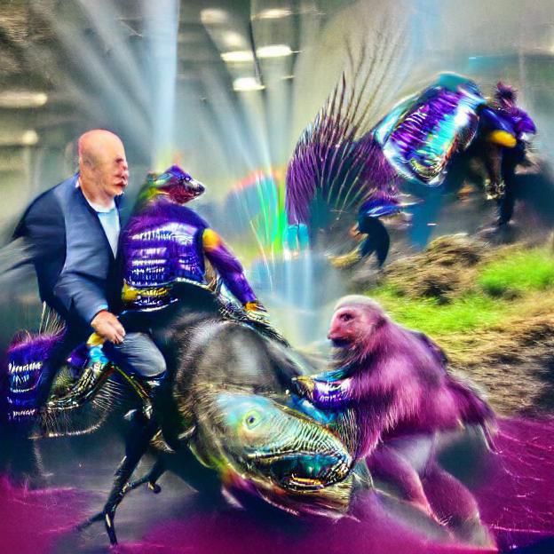 Hyperrealistic Purple Gorilla Fish Fight in Mexico, 2055
