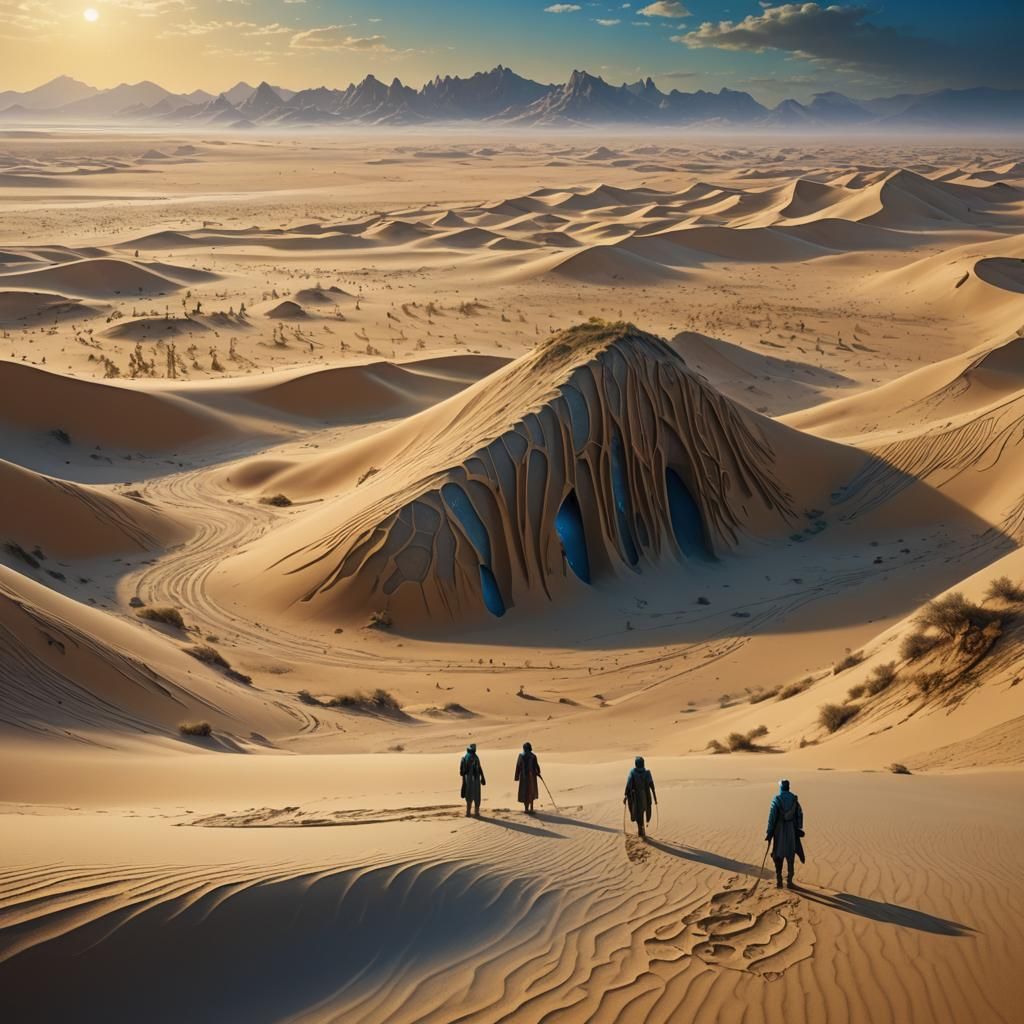 Oasis Band in Dreamlike Desert Landscape