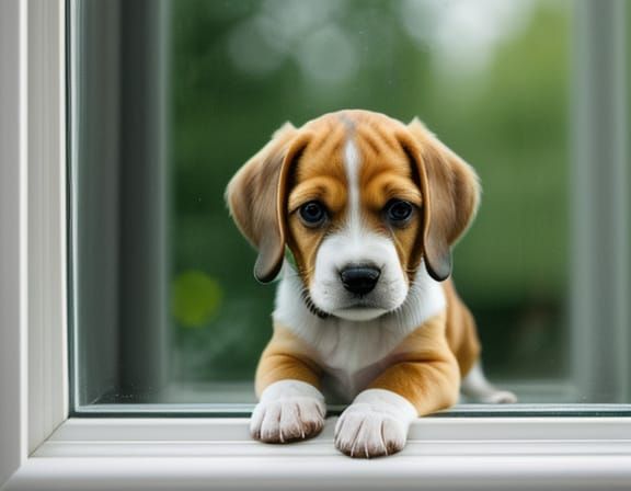 A Beagle Puppy Sees Playful Children Outside