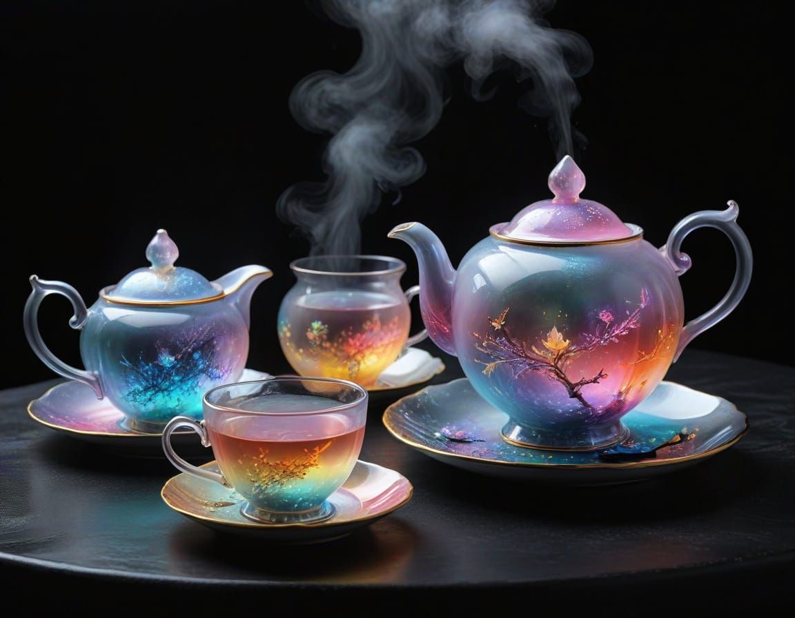Ethereal Rainbow Tea Service in Pastel Neon Glow