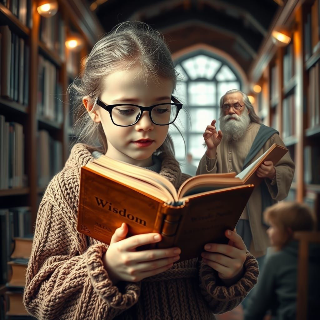 Child Reading Wisdom Book: Digital Matte Painting